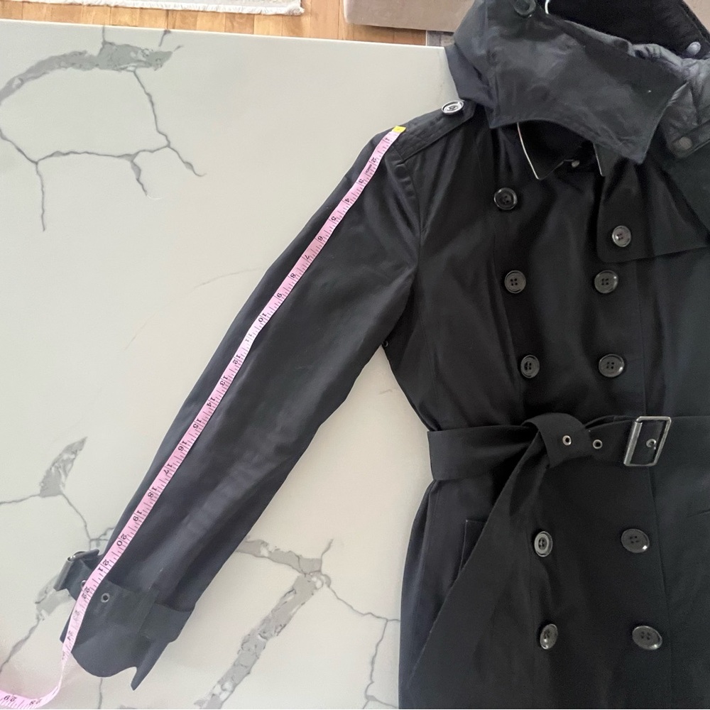 Burberry Trench Rain Coat Black Belted Jacket with Removable Liner & Hood Size 4 - Picture 10 of 16